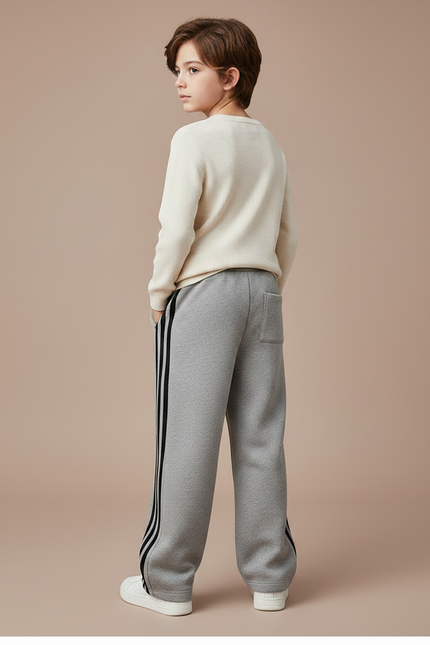 Pantalon Gris Molletonné Ample Sport Rayures Latérales - vue 2
