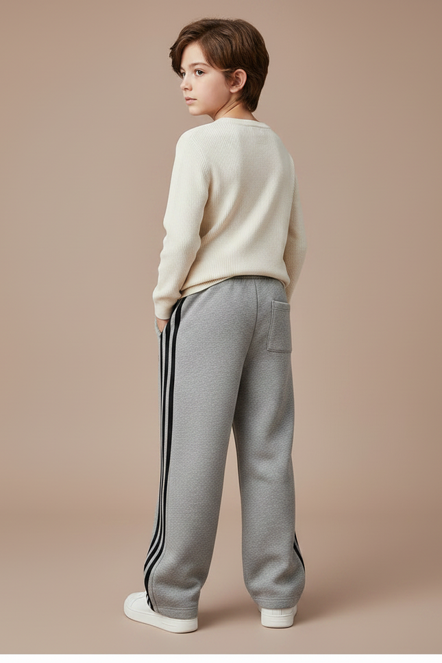 Pantalon Gris Molletonné Ample Sport Rayures Latérales - vue 2