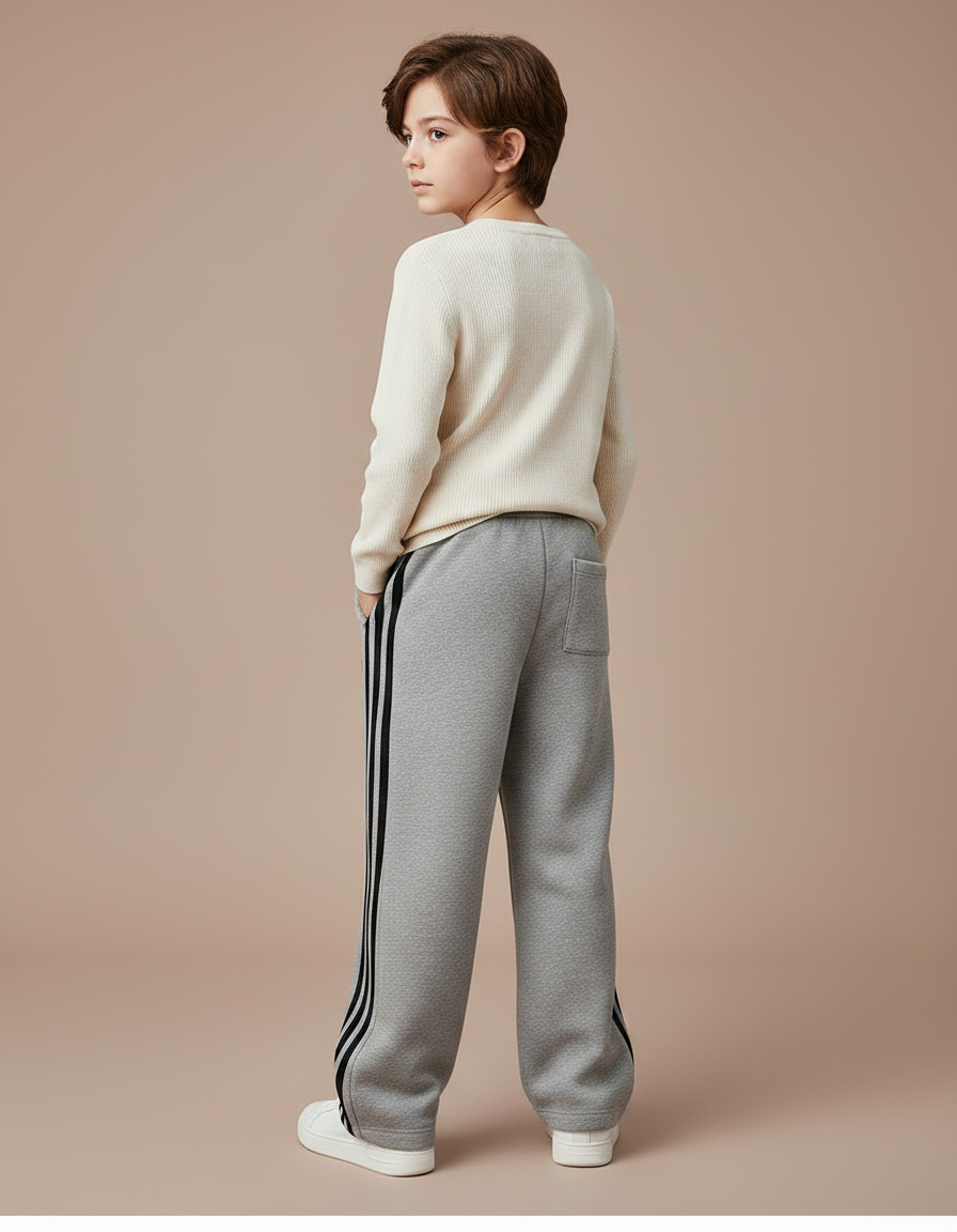 Pantalon Gris Molletonné Ample Sport Rayures Latérales - vue 2