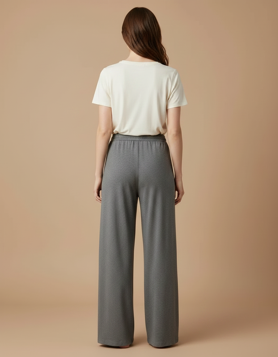 Pantalon Gris Ample Fluide Décontracté Cordon - Molleton - vue 2