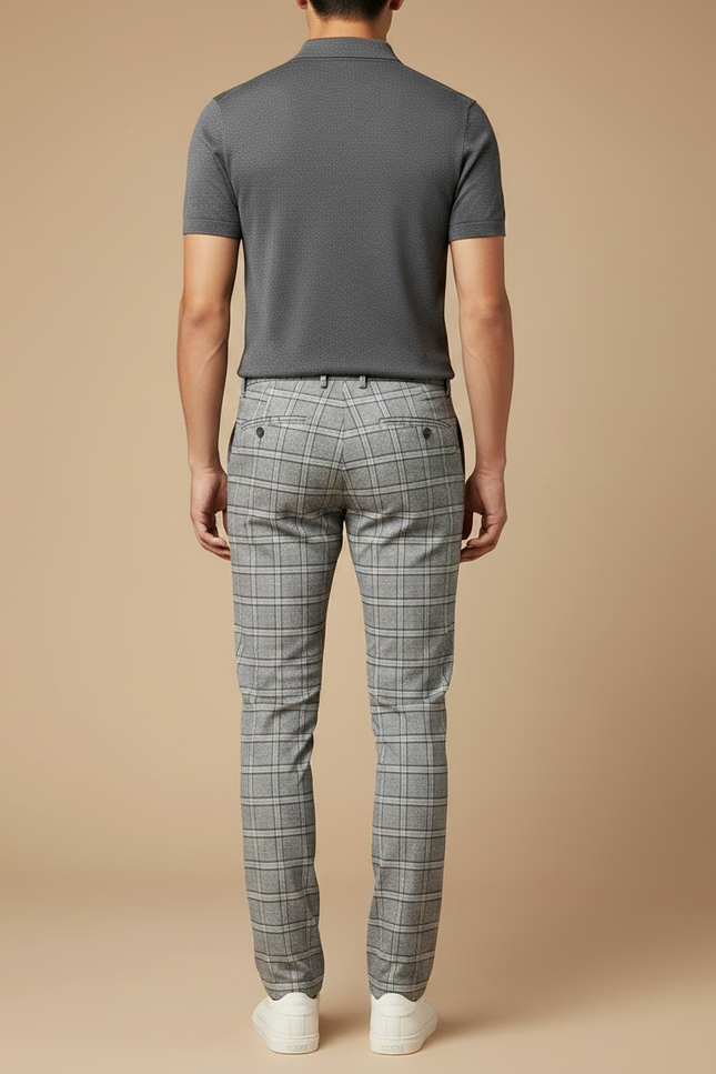 Pantalon Gris À Carreaux Slim Stretch Élégant - Polyester - vue 2