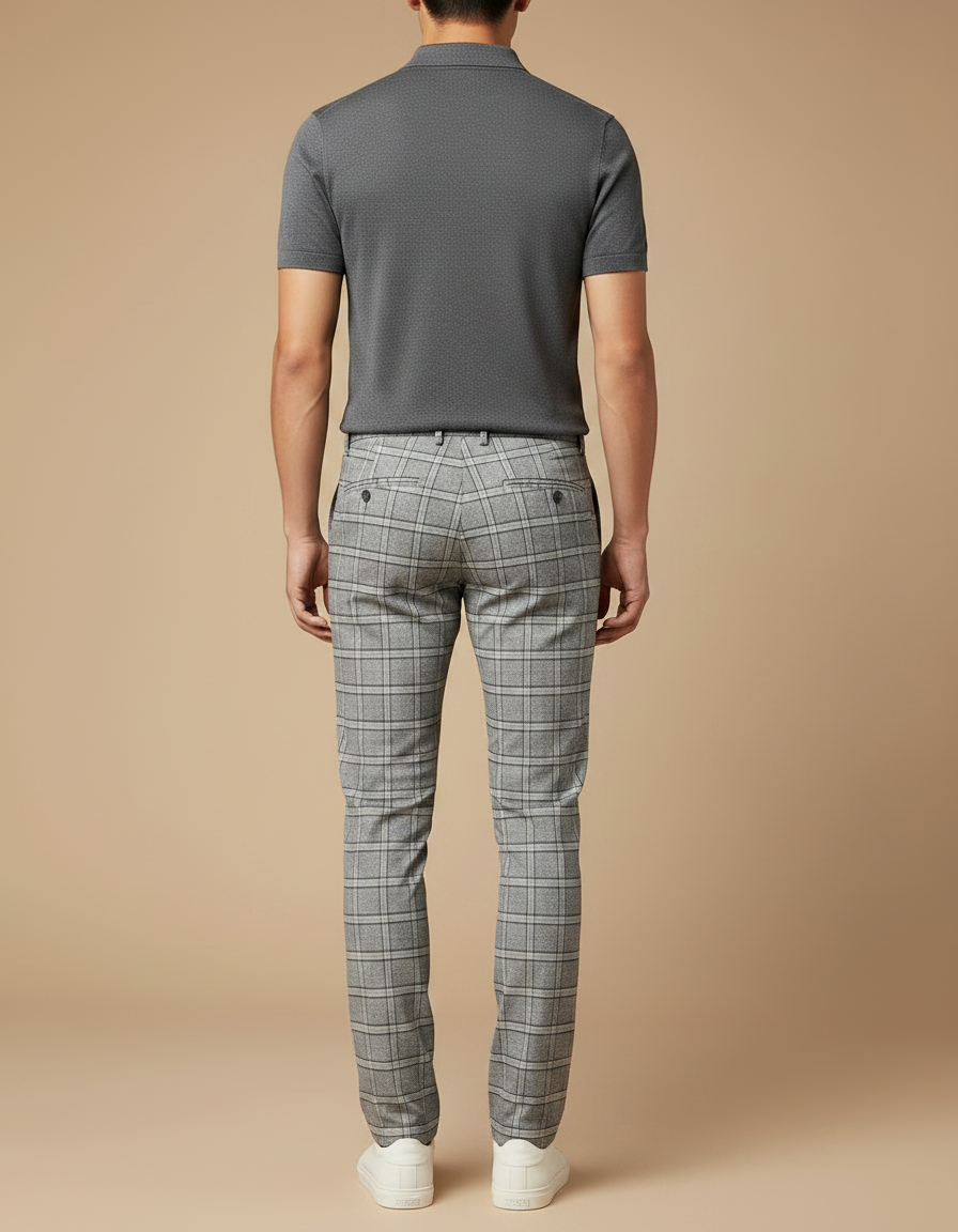 Pantalon Gris À Carreaux Slim Stretch Élégant - Polyester - vue 2