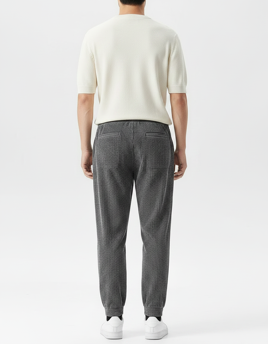 Pantalon Baggy Homme Gris - Cordé - vue 2