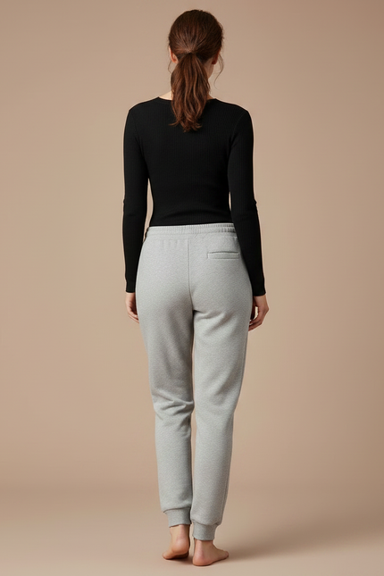 Pantalon Gris Molletonné Imprimé Logo Sport Décontracté - vue 2