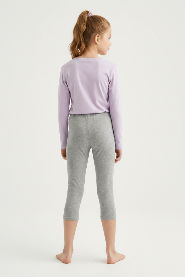 Pantalon Gris Fille Coton Court Uni - vue 2