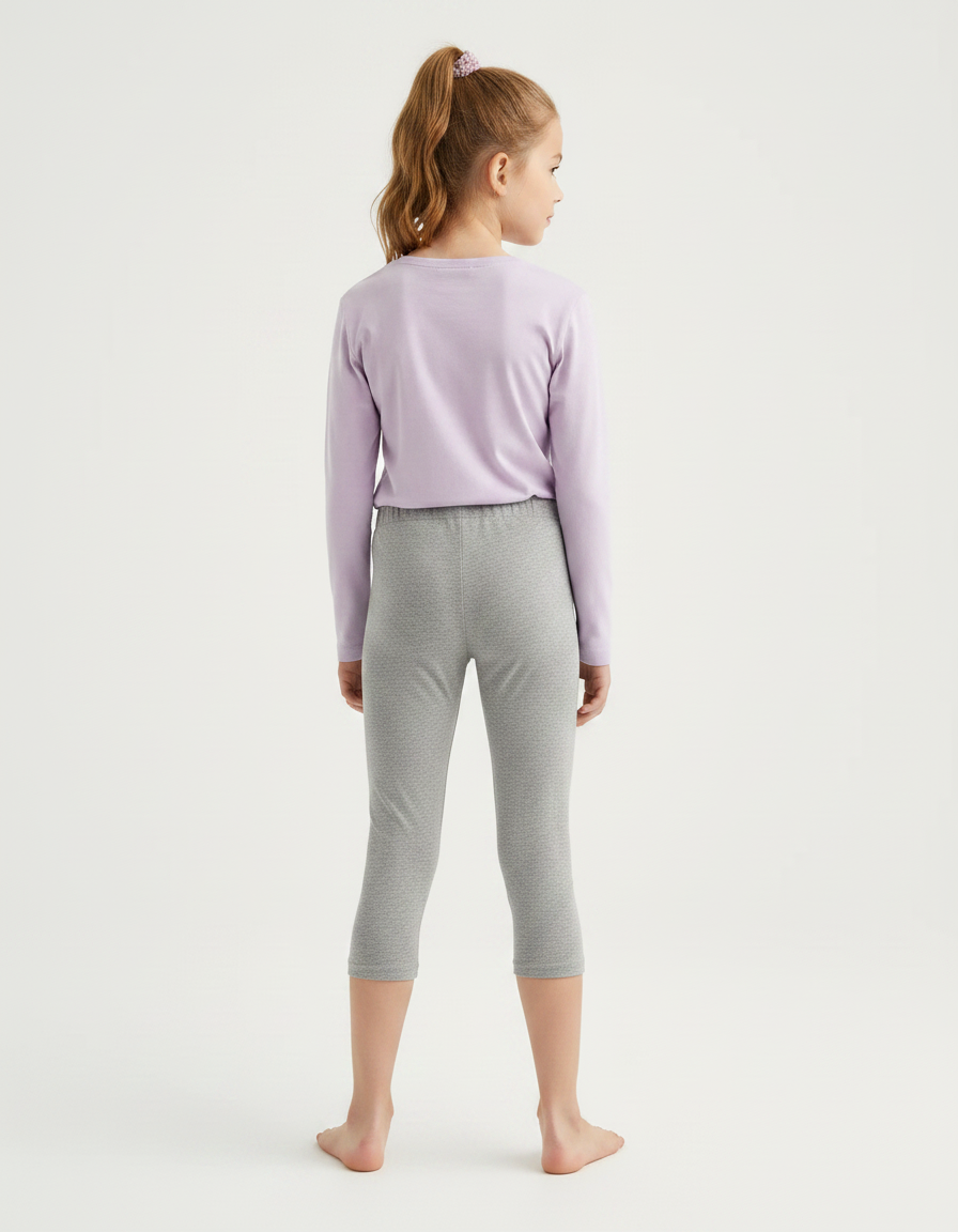 Pantalon Gris Fille Coton Court Uni - vue 2