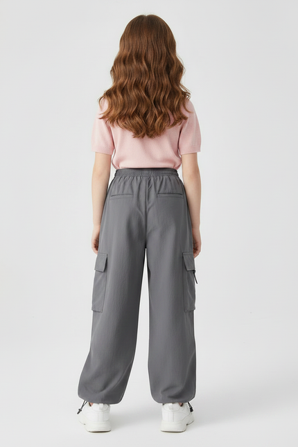 Pantalon Gris Cargo Ample Décontracté Fille - Polyester - vue 2