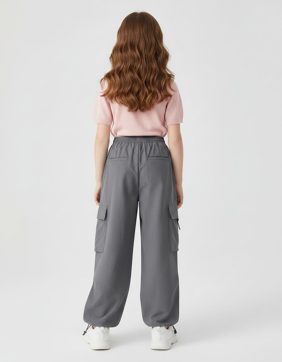 Pantalon Gris Cargo Ample Décontracté Fille - Polyester - vue 2