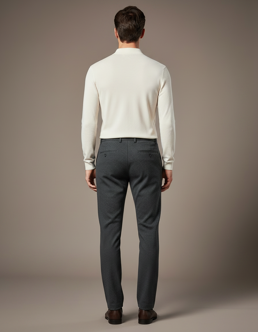 Pantalon Gris Homme Slim Élastique Tissé Décontracté - Laine - vue 2