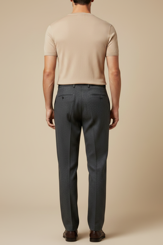 Pantalon Gris Plissé Laine Chevron Élégant Homme - vue 2