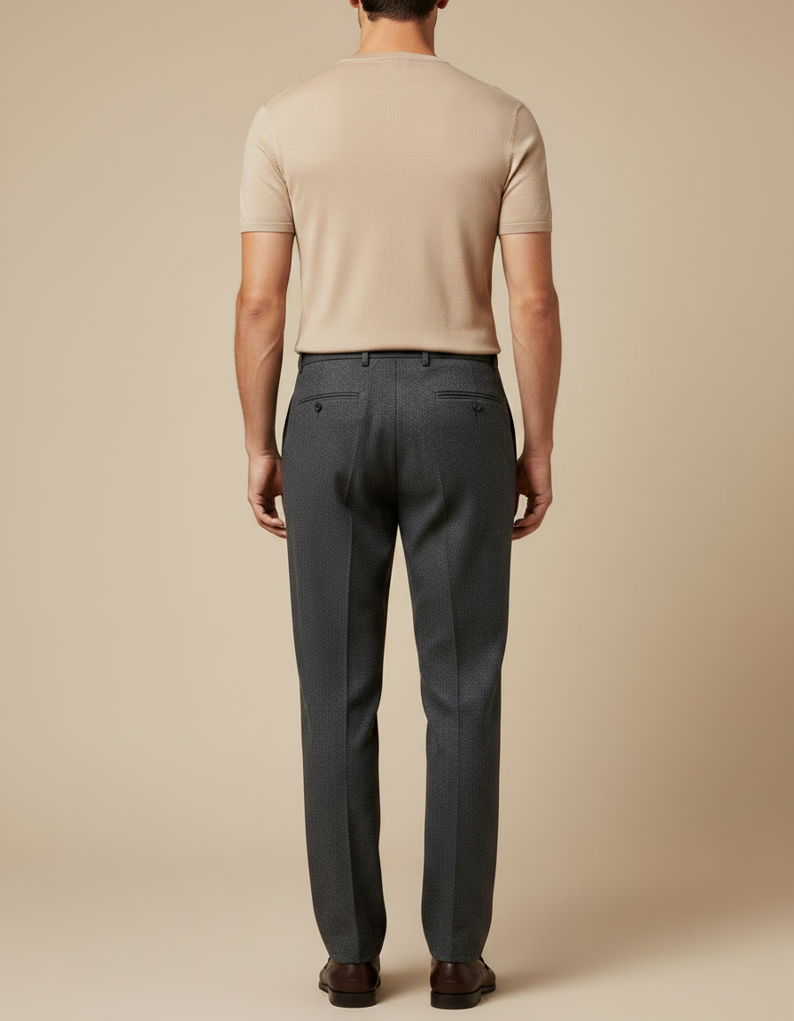 Pantalon Gris Plissé Laine Chevron Élégant Homme - vue 2
