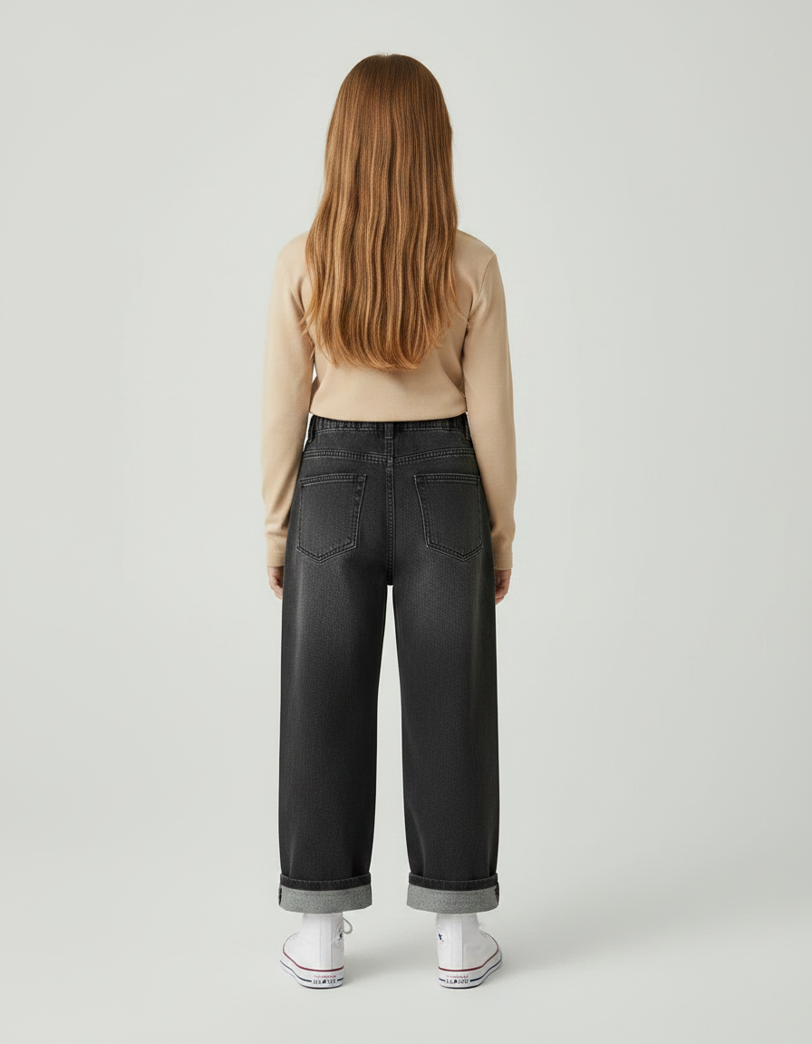 Pantalon Gris Large Décontracté Enfant Coton - Jean - vue 2