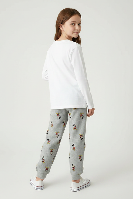 Pantalon Gris Molletonné Imprimé Mickey Enfant Décontracté Cordon - vue 2