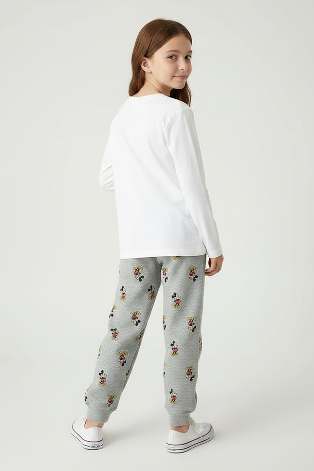 Pantalon Gris Molletonné Imprimé Mickey Enfant Décontracté Cordon - vue 2