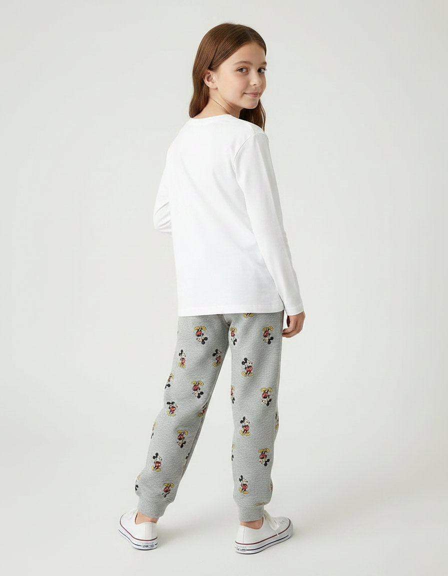 Pantalon Gris Molletonné Imprimé Mickey Enfant Décontracté Cordon - vue 2
