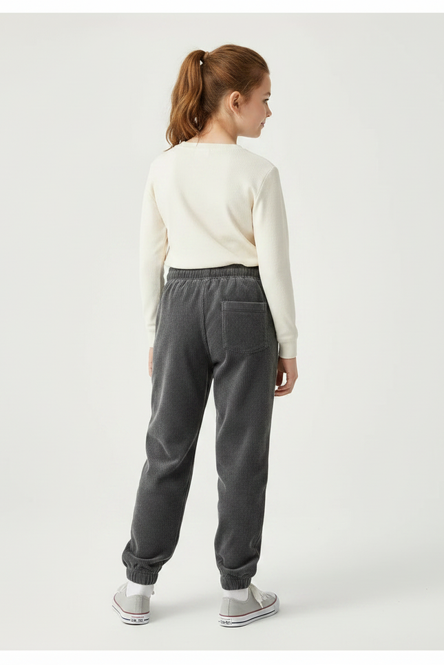 Pantalon Gris Côtelé Large Brodé Cordon - Cordé - vue 2