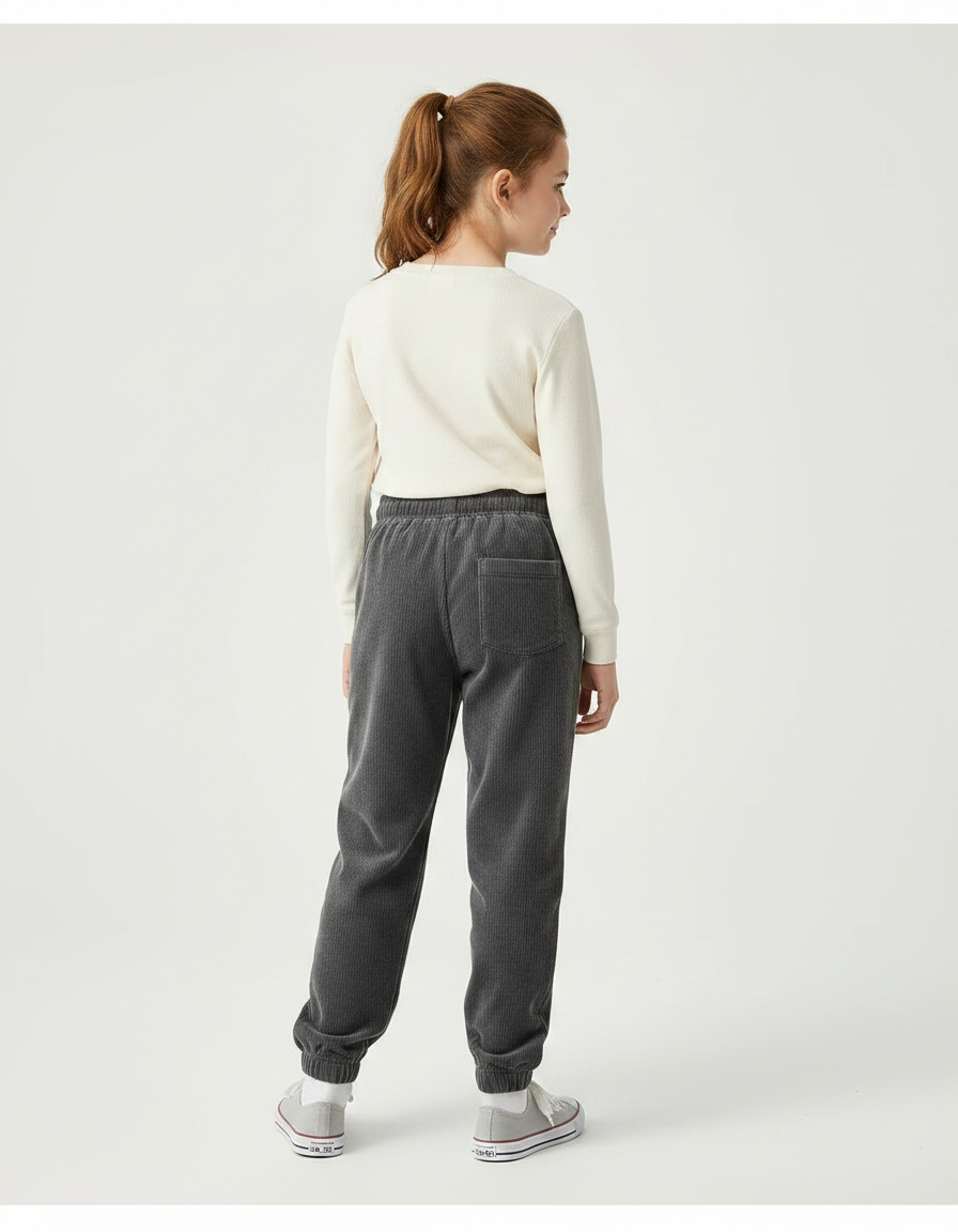 Pantalon Gris Côtelé Large Brodé Cordon - Cordé - vue 2