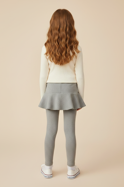 Pantalon Gris Legging Jupe Volantée Confortable Fille - Maille - vue 2