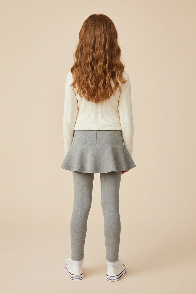 Pantalon Gris Legging Jupe Volantée Confortable Fille - Maille - vue 2