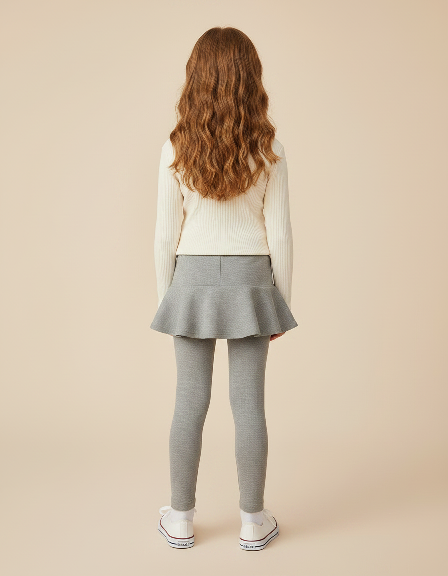 Pantalon Gris Legging Jupe Volantée Confortable Fille - Maille - vue 2
