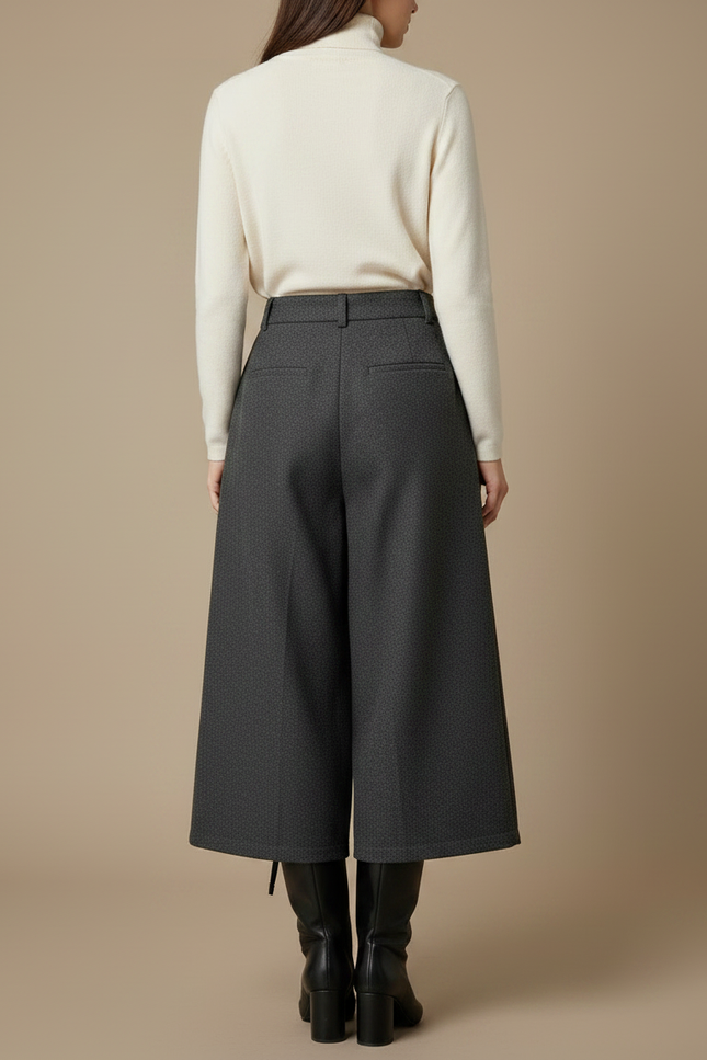 Pantalon Gris Laine Plissé Ample Femme Hiver - Tweed - vue 2