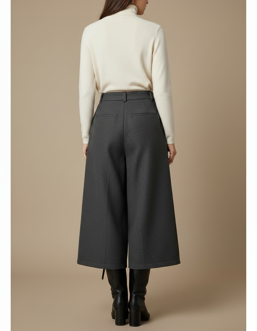 Pantalon Gris Laine Plissé Ample Femme Hiver - Tweed - vue 2