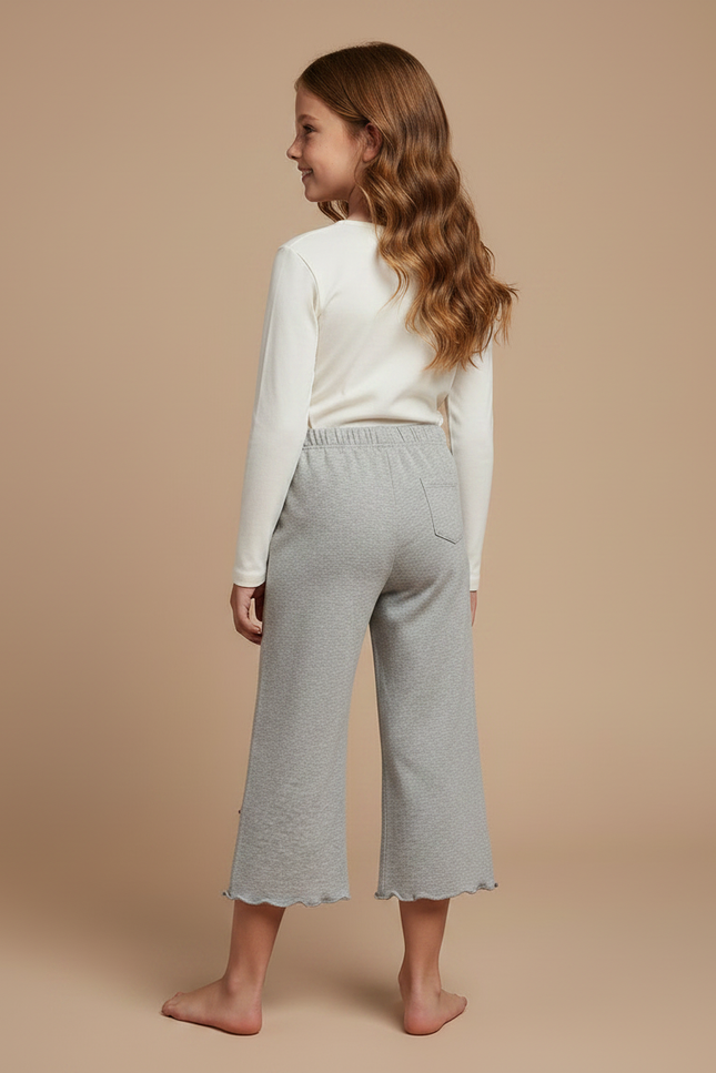Pantalon Gris Fille Molletonné Ample Motif Lapin - vue 2