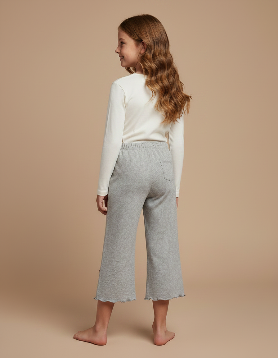 Pantalon Gris Fille Molletonné Ample Motif Lapin - vue 2