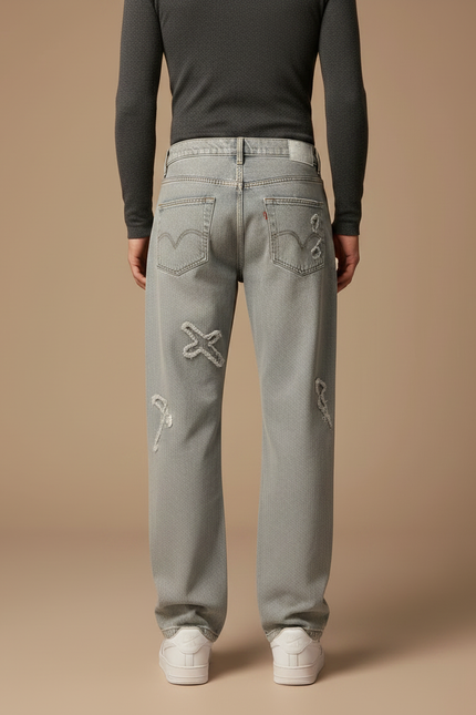 Pantalon Gris Déchiré Droit Ample Y2K Homme - Jean - vue 2
