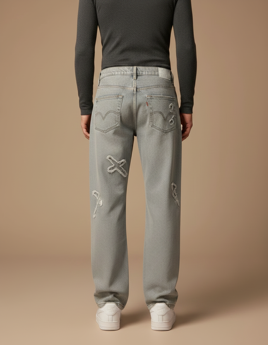 Pantalon Gris Déchiré Droit Ample Y2K Homme - Jean - vue 2