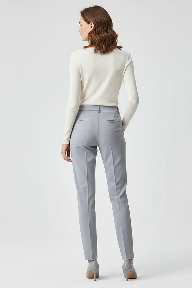Pantalon Gris Femme Élégant Droit Ajusté Confortable - Polyester - vue 2