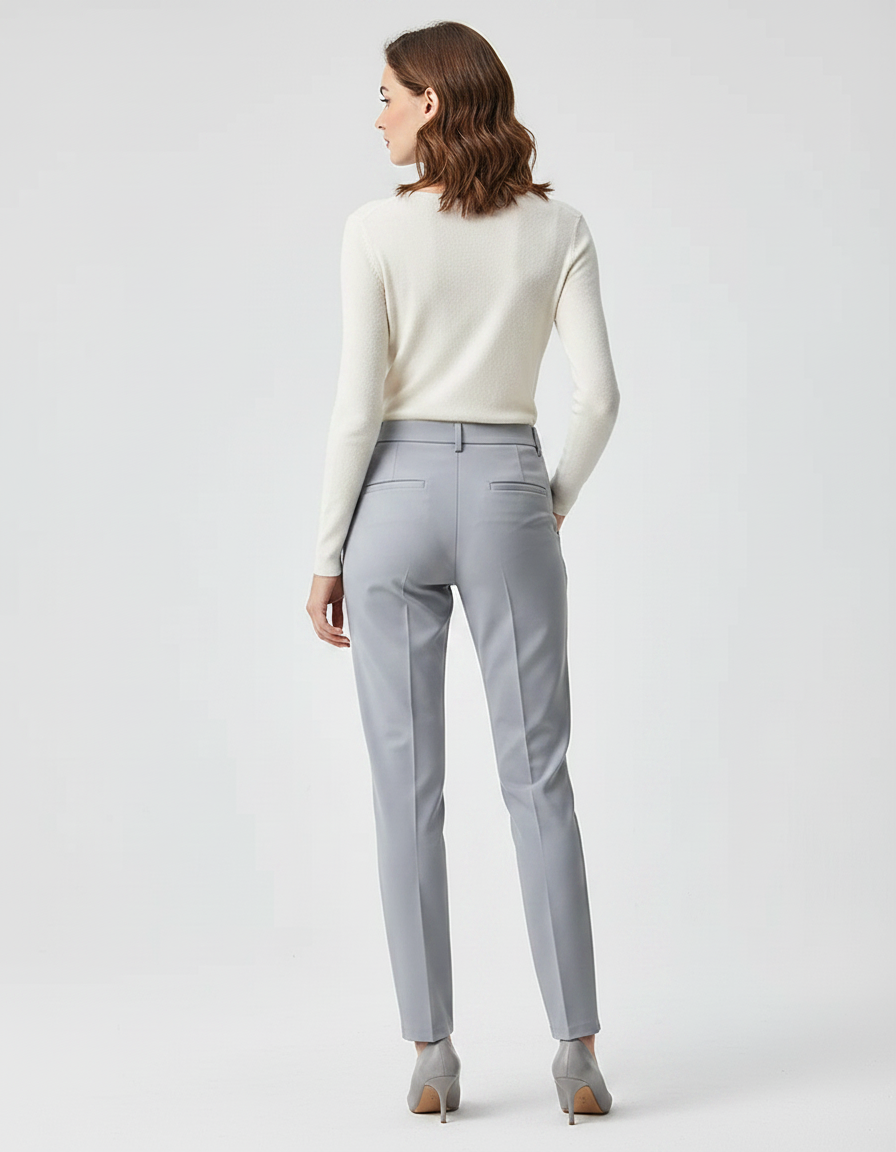 Pantalon Gris Femme Élégant Droit Ajusté Confortable - Polyester - vue 2