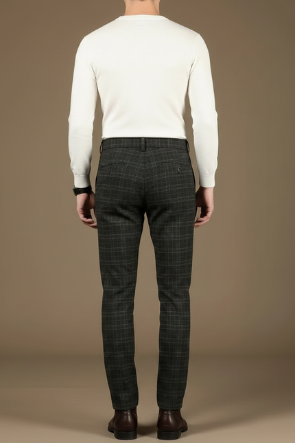 Pantalon Gris À Carreaux Élégant Droit Homme - Tweed - vue 2