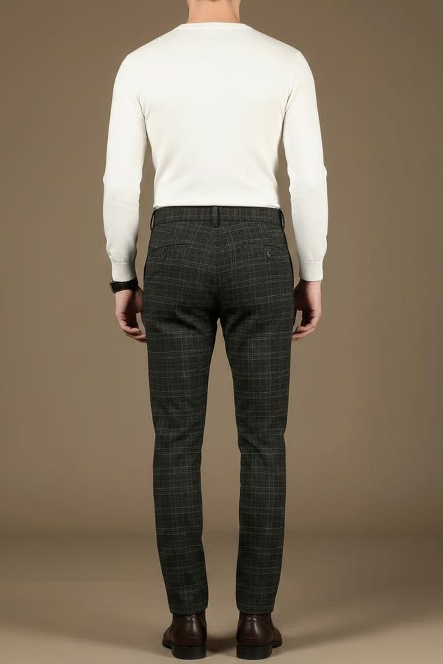 Pantalon Gris À Carreaux Élégant Droit Homme - Tweed - vue 2