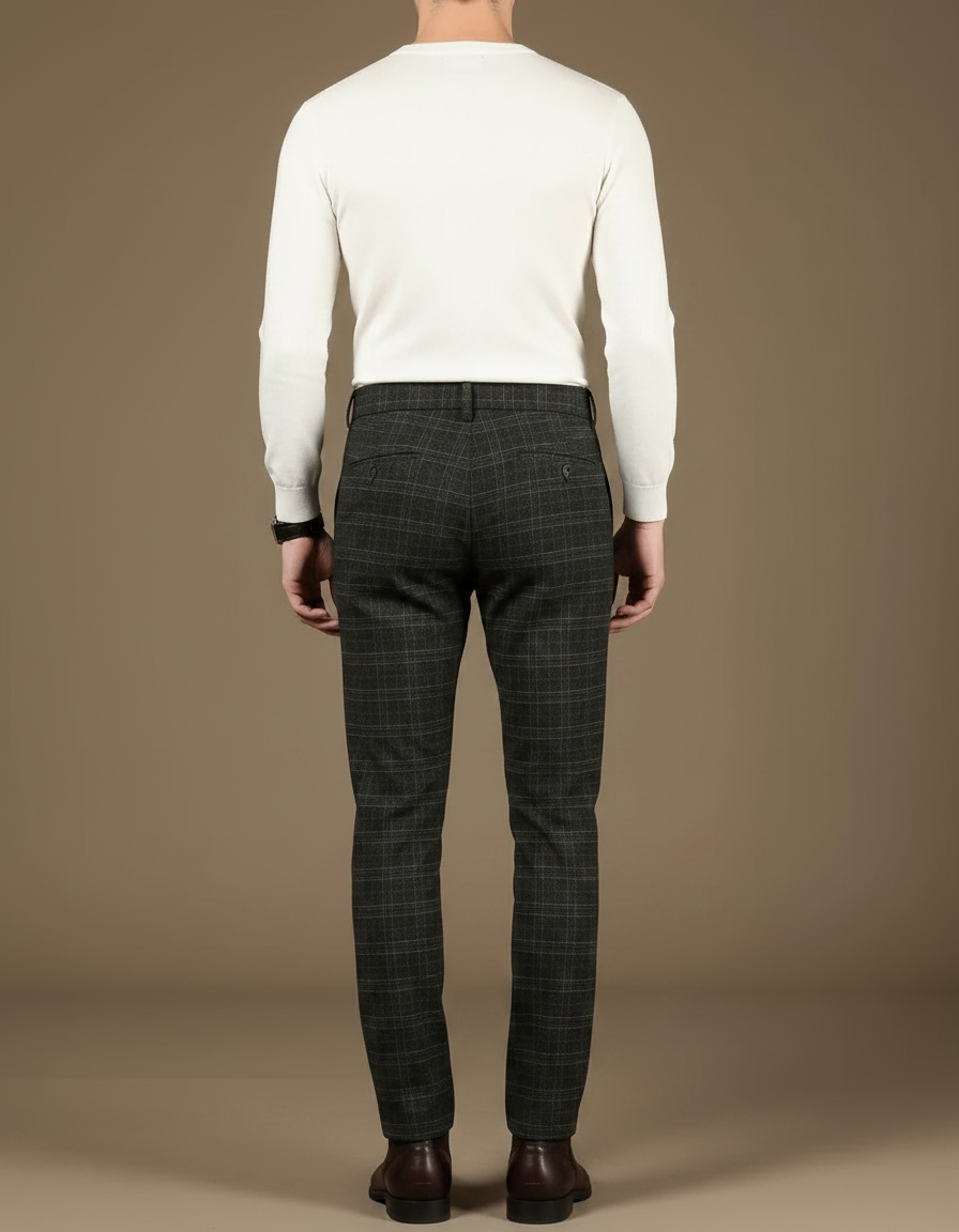 Pantalon Gris À Carreaux Élégant Droit Homme - Tweed - vue 2