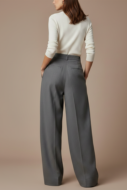 Pantalon Gris Ample Plissé Taille Haute Élégant - Gabardine - vue 2