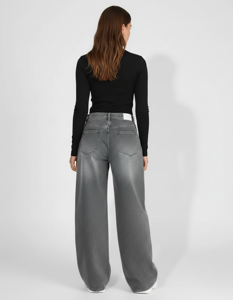 Pantalon Gris Large Décontracté Jean Femme - vue 2