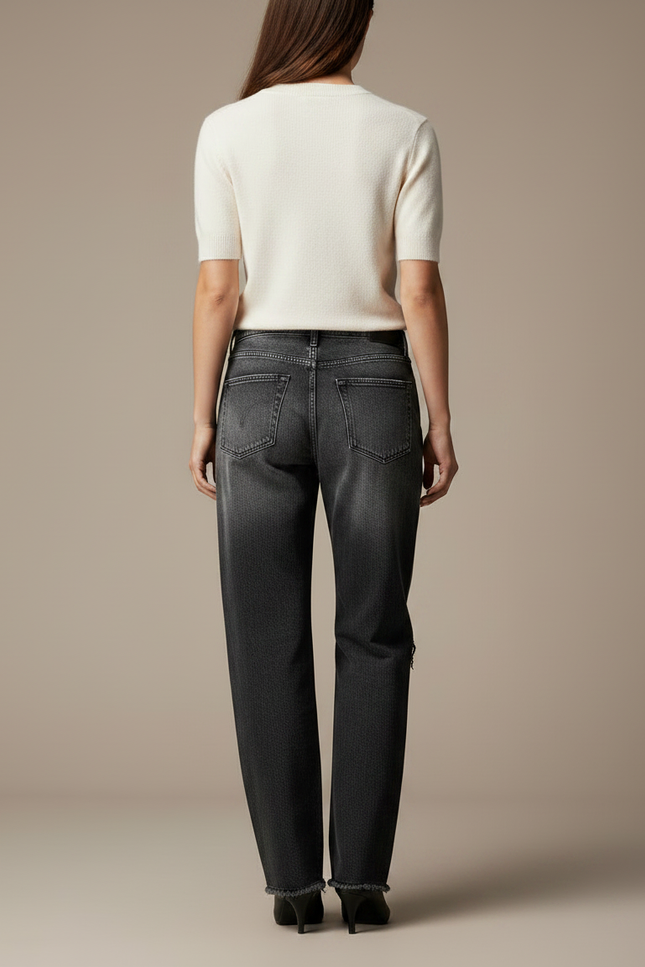 Pantalon Gris Jean Déchiré Ample Femme - vue 2
