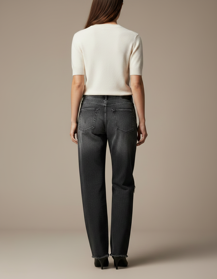 Pantalon Gris Jean Déchiré Ample Femme - vue 2