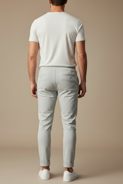 Pantalon Gris Cordon Décontracté Slim Élégant - Molleton - vue 2