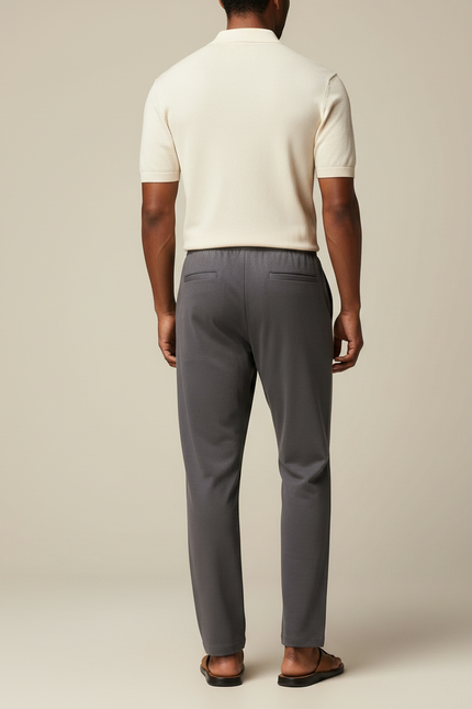 Pantalon Gris Décontracté Fluide Coton Homme Confortable - Maille - vue 2