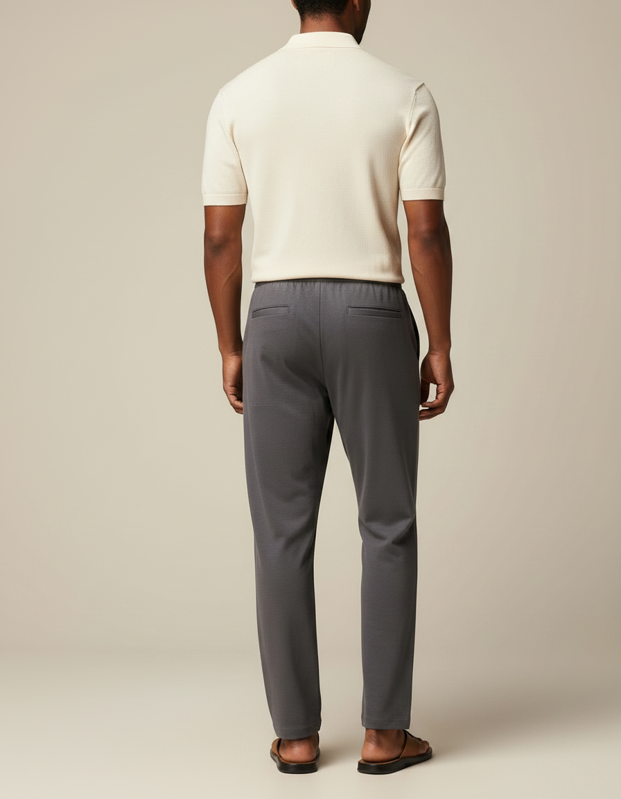 Pantalon Gris Décontracté Fluide Coton Homme Confortable - Maille - vue 2