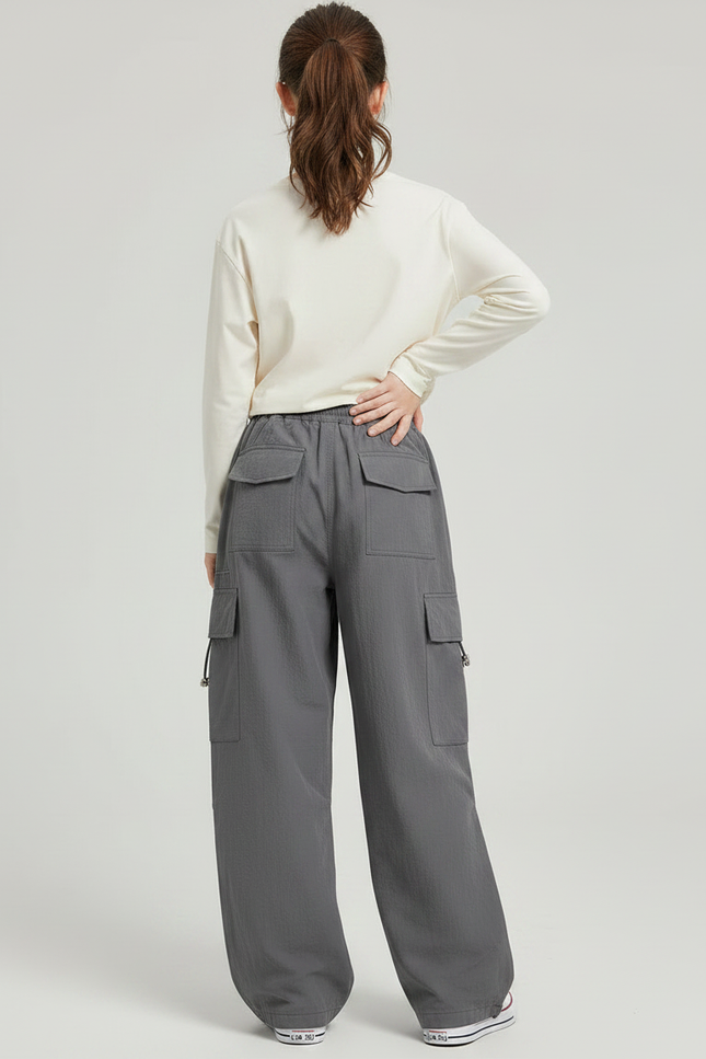 Pantalon Gris Cargo Ample Enfant Décontracté Fille - Polyester - vue 2