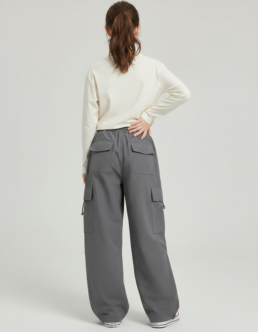 Pantalon Gris Cargo Ample Enfant Décontracté Fille - Polyester - vue 2