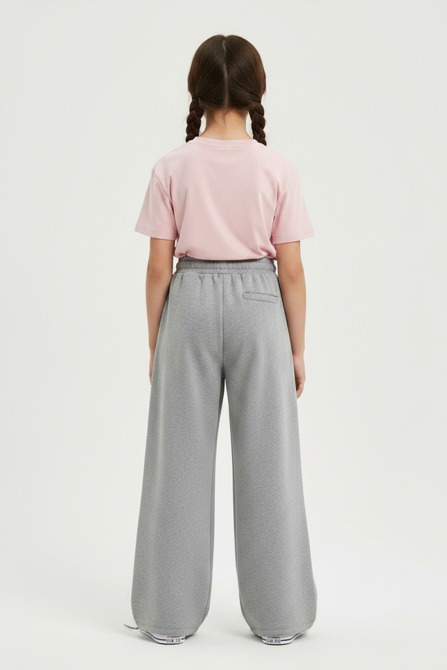 Pantalon Gris Large Coton Imprimé Nœuds Fille - Molleton - vue 2