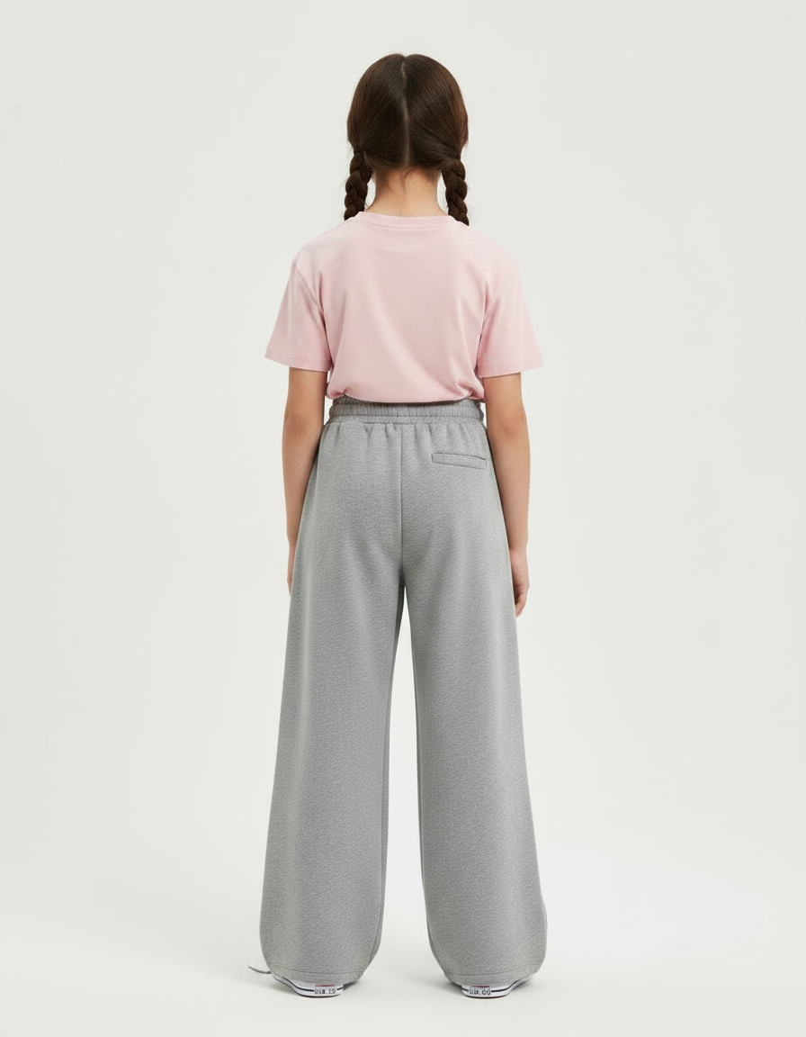 Pantalon Gris Large Coton Imprimé Nœuds Fille - Molleton - vue 2