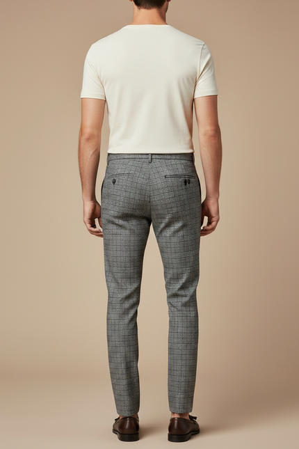 Pantalon Gris À Carreaux Coupe Slim Élégant - Laine - vue 2