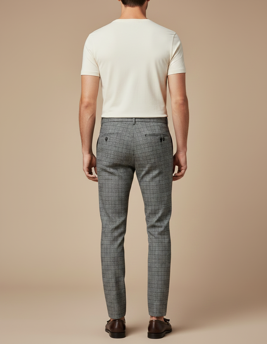 Pantalon Gris À Carreaux Coupe Slim Élégant - Laine - vue 2