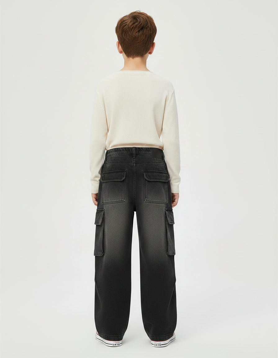 Pantalon Gris Cargo Ample Décontracté Garçon Denim - Jean - vue 2