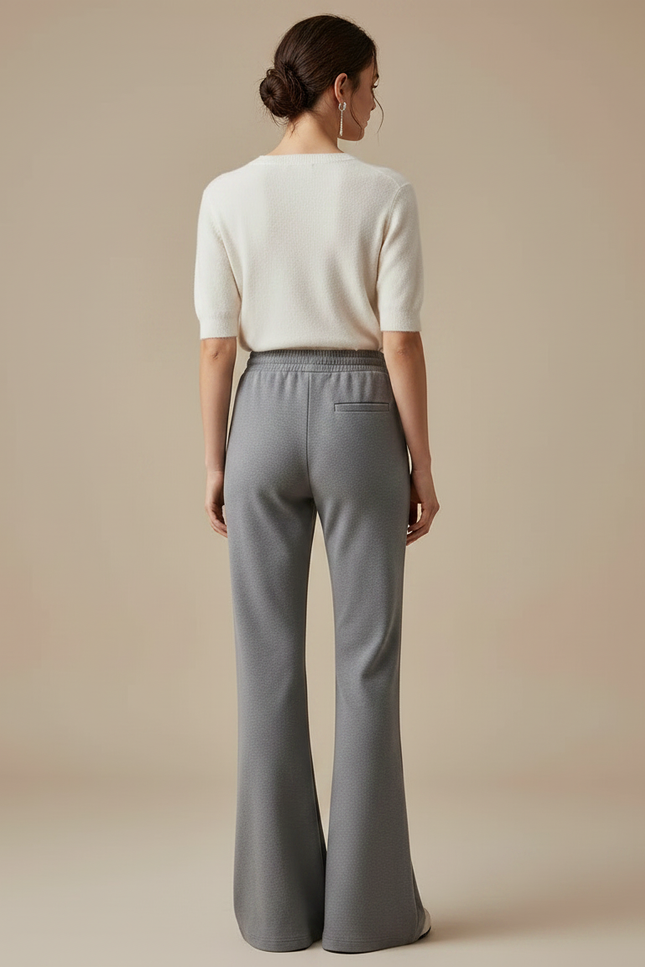 Pantalon Gris Évasé Fluide Cordon Confortable Femme - Molleton - vue 2